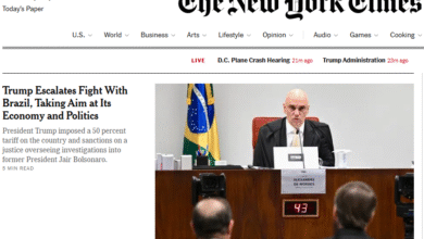 Foto de Trump intensifica confronto com o Brasil, mirando sua economia e política